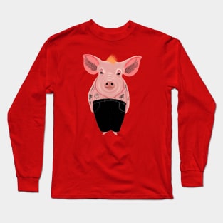 Cool Pig with Tattoo in Trousers Long Sleeve T-Shirt